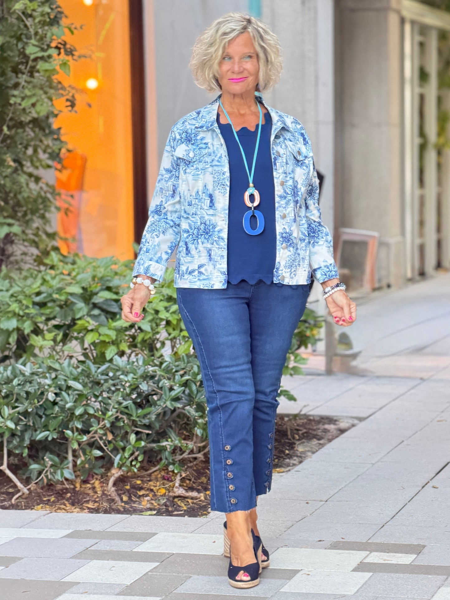 Ethyl Capri Button Crop - Solar Flare