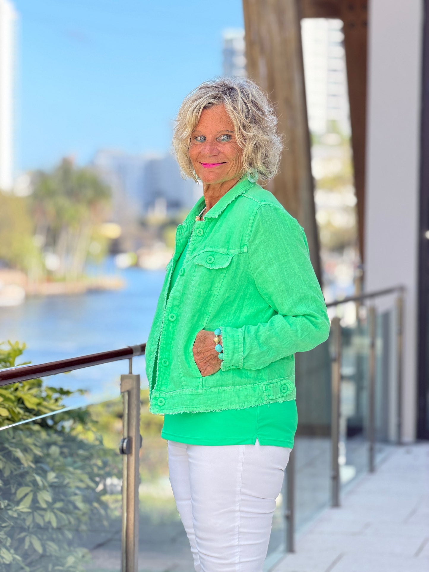LULU B COASTAL GREEN LINEN JACKET