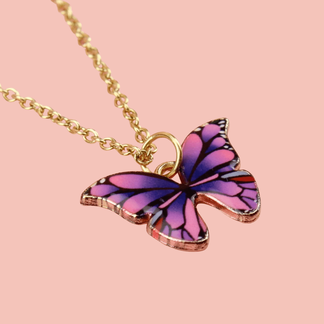 Purple & Pink Butterfly Necklace