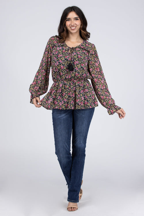 Talk To Me Women's Flare Ruffle Long Sleeve Top