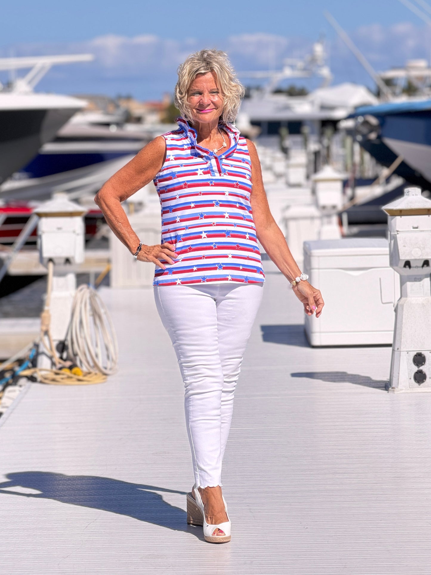 LULU B STARS STARS SLEEVELESS RUFFLE TOP