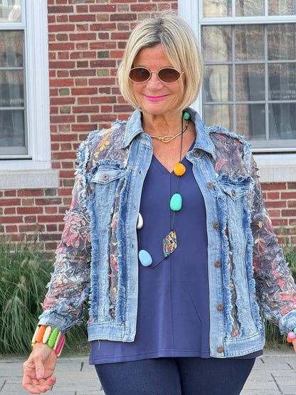 Ethyl Denim & Floral Insert Coat - Virtue