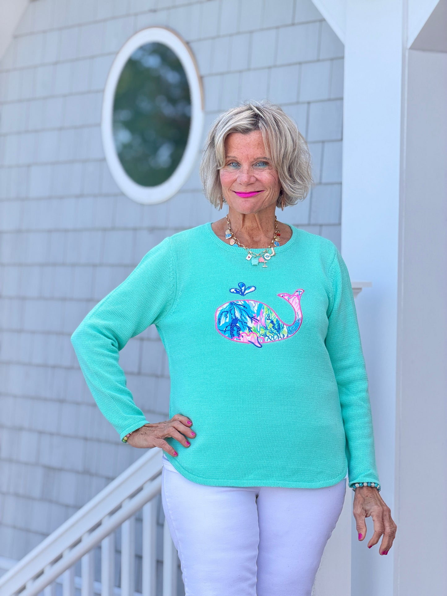 BEACH CLUB SEAFOAM WHALE SWEATER