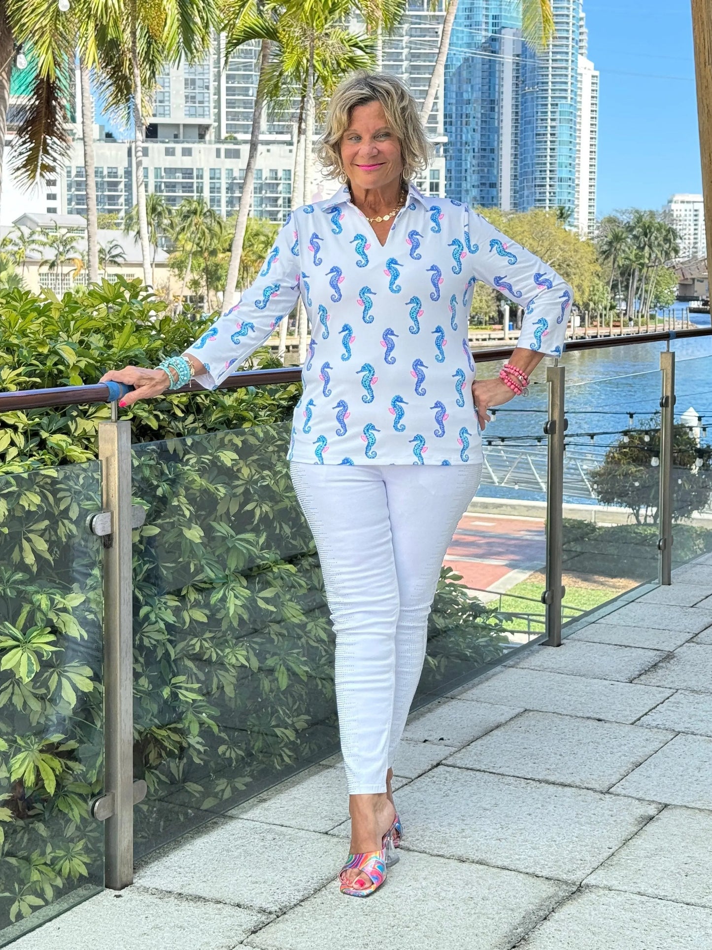 LULU B SHORELINE CHARM ZIPPER TOP