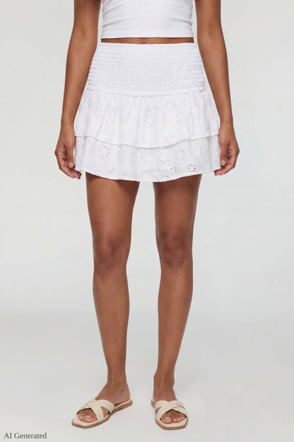 Eyelet Tiered Mini Skirt