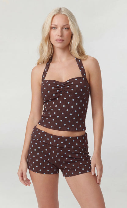 Ribbed Halter Tank & Foldover Waist Short