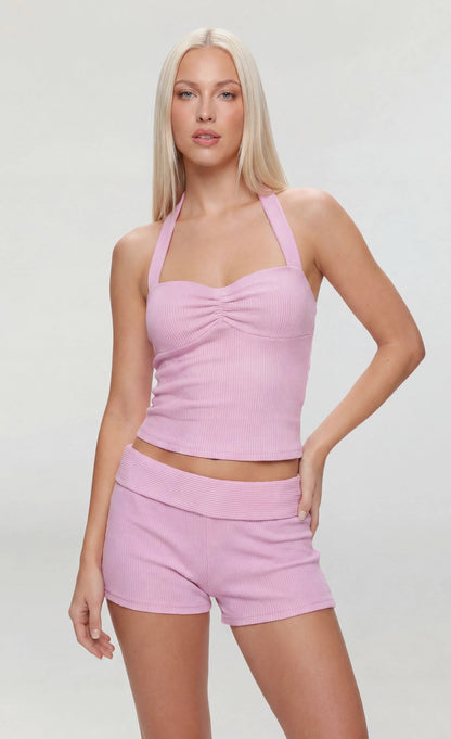Ribbed Halter Tank & Foldover Waist Short