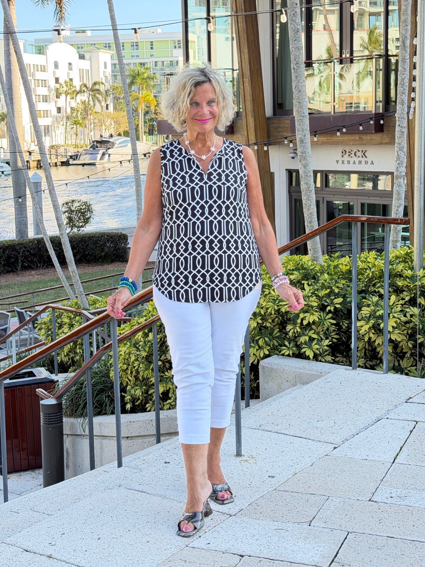 LULU B MIDNIGHT TRELLIS NOTCH TANK