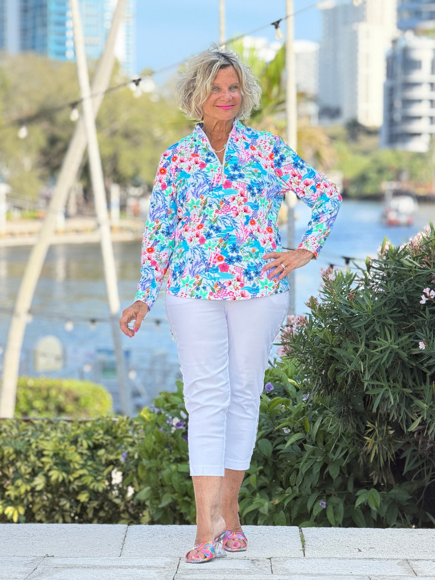 LULU B PARADISE GARDEN HALF ZIPPER TOP
