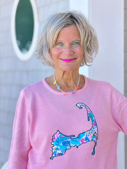 BEACH CLUB PINK CAPE COD MAP SWEATER
