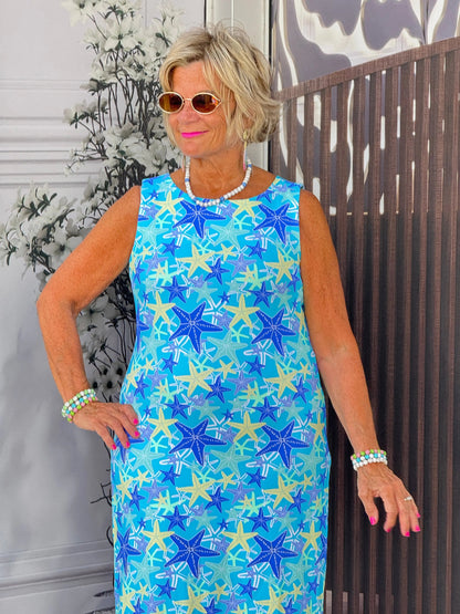 LULU B STARFISH SPLASH MIDI SHIFT MAXI DRESS