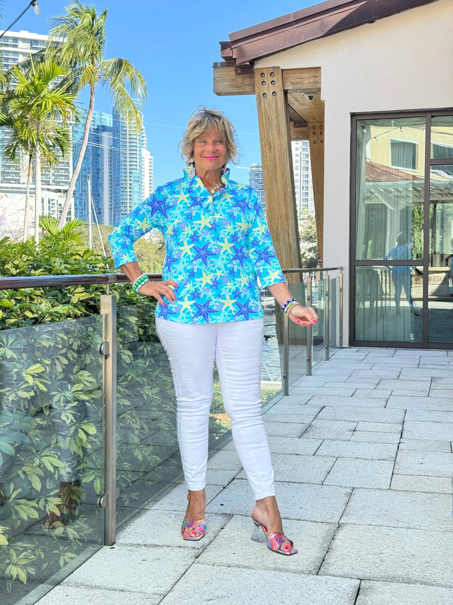 LULU B STARFISH SPLASH RUFFLE TOP