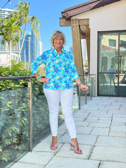 LULU B STARFISH SPLASH RUFFLE TOP