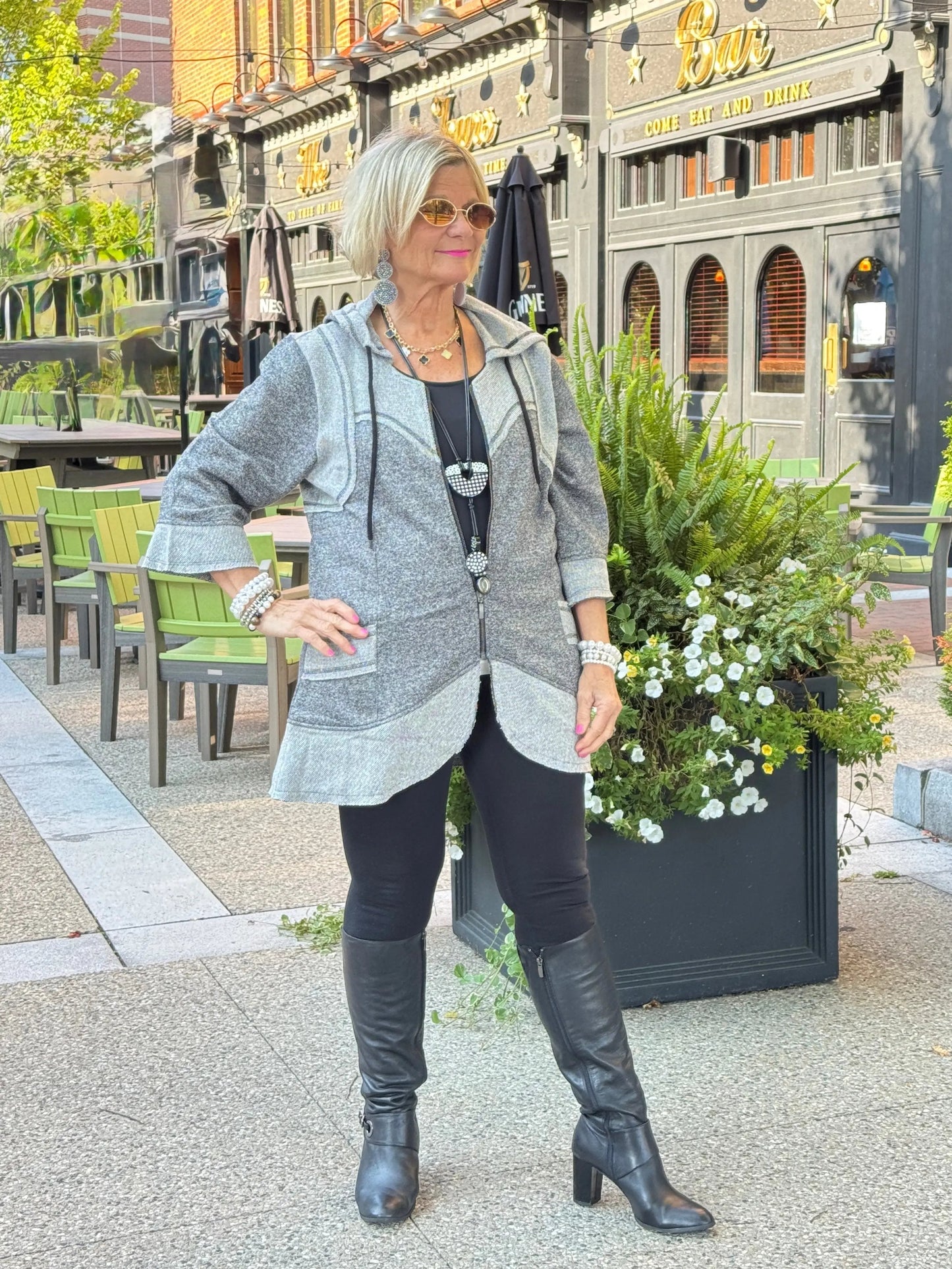 Hoodie Tunic with Contrast Bind