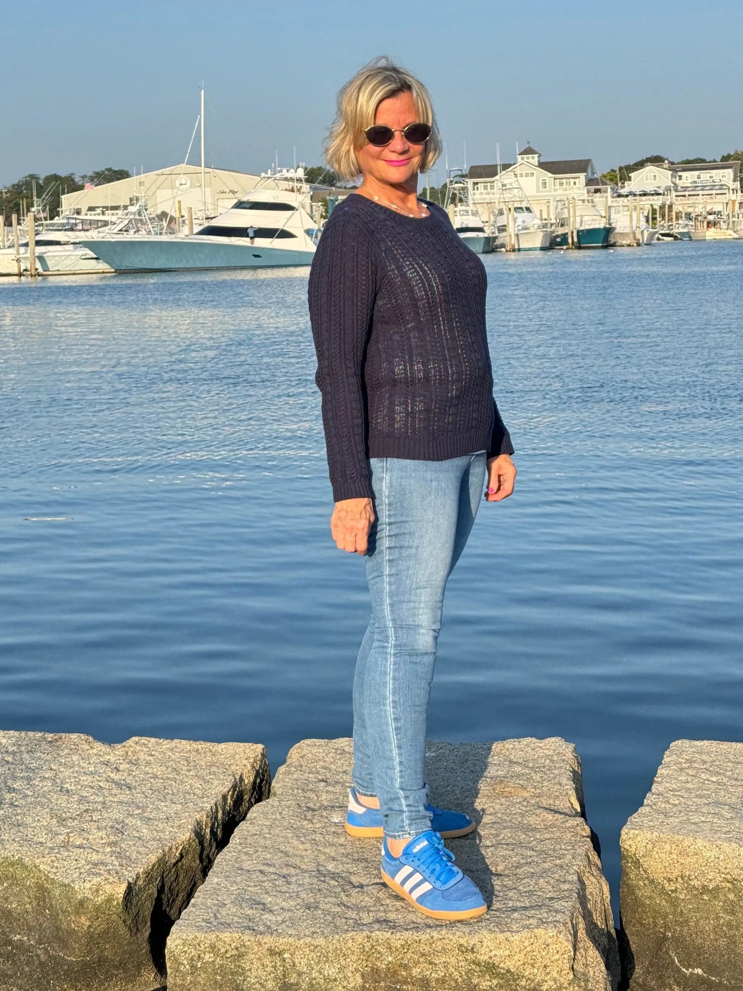 LULU-B NAVY CABLE CREW NECK SWEATER