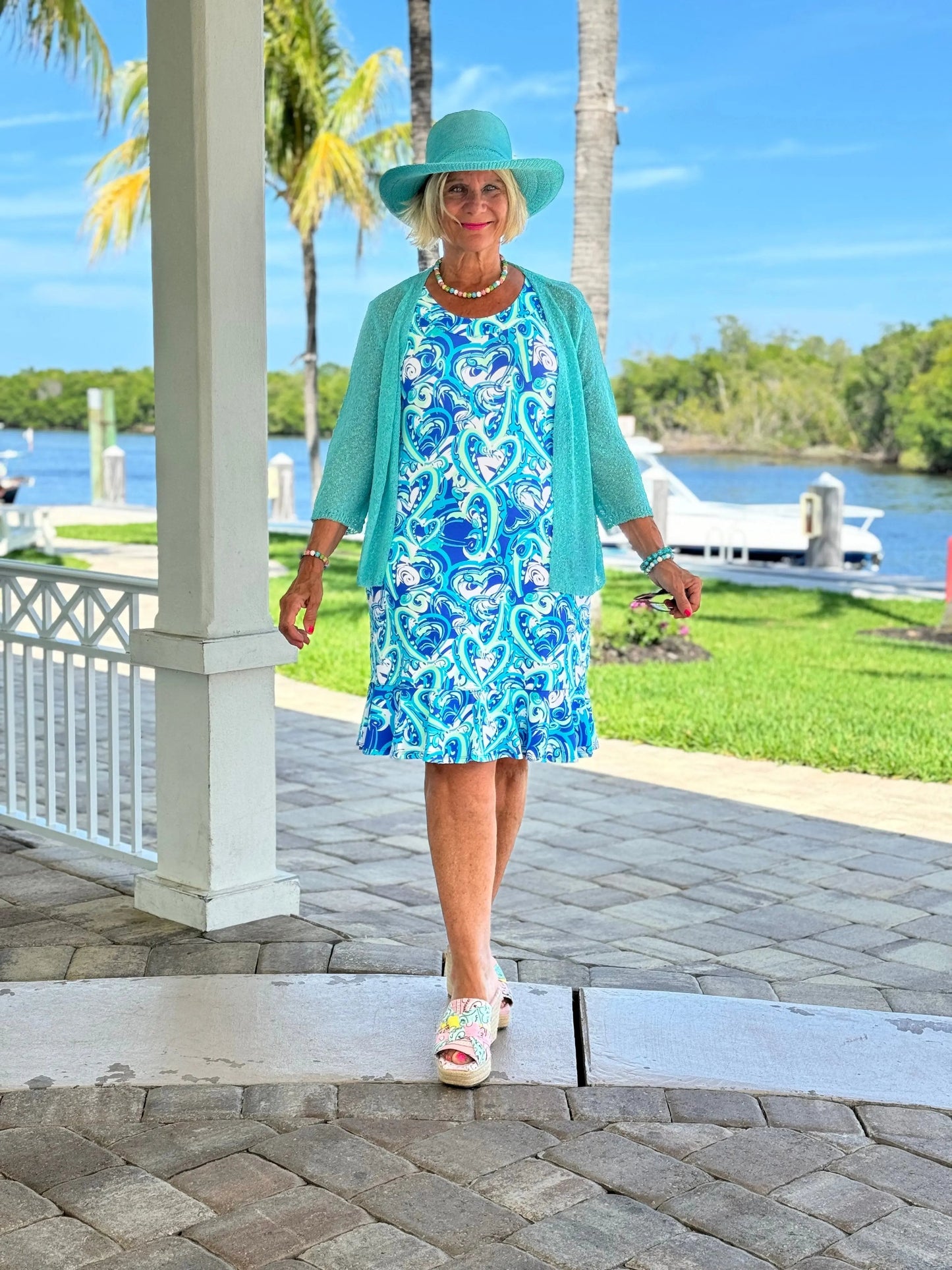 BLUE DREAMING HEARTS  HALTER RUFFLE DRESS