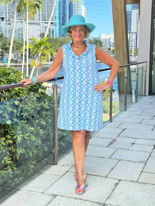LULU B COASTAL BLOOM RUFFLE DRESS