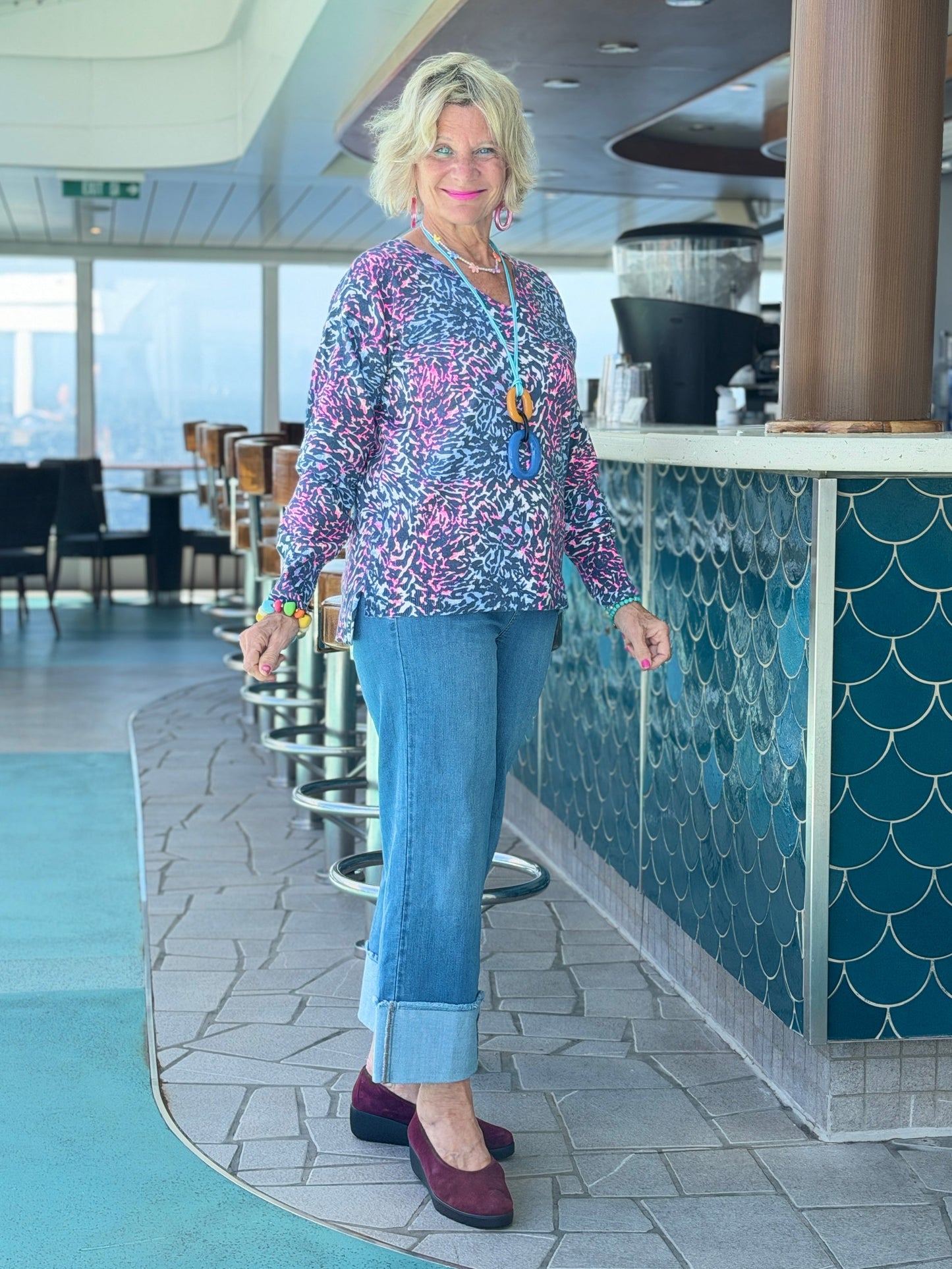 LULU-B SHADES OF BLUE CASHMERE V NECK