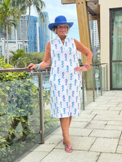 LULU B SHORELINE CHARM MIDI SLEEVELESS 1/4 ZIP MAXI DRESS