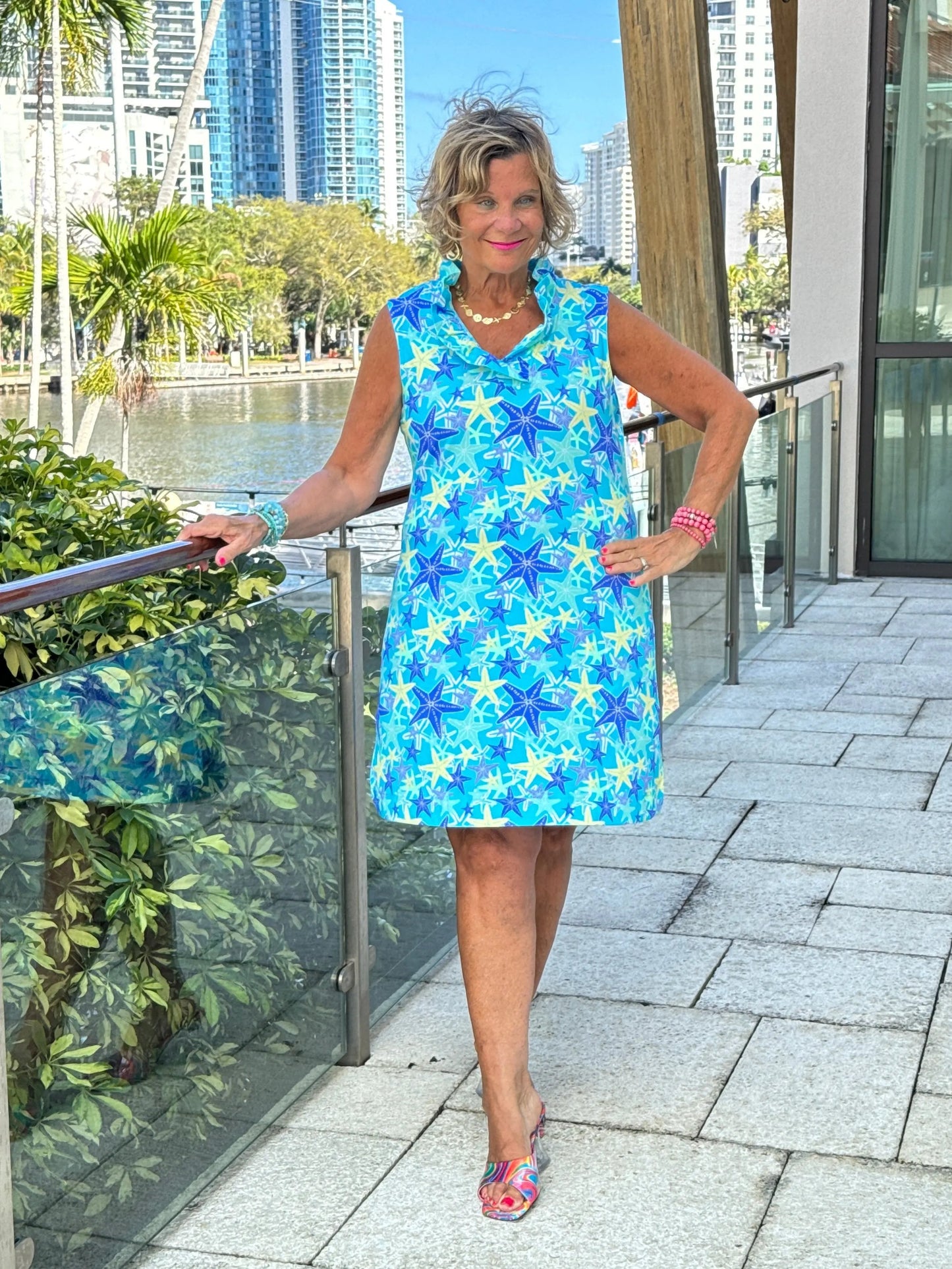 LULU B STARFISH SPLASH RUFFLE DRESS