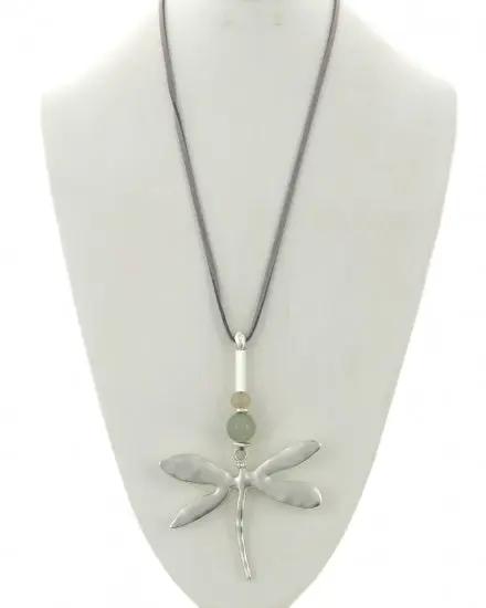 Dragonfly Acrylic Suede Pendant Long Necklace