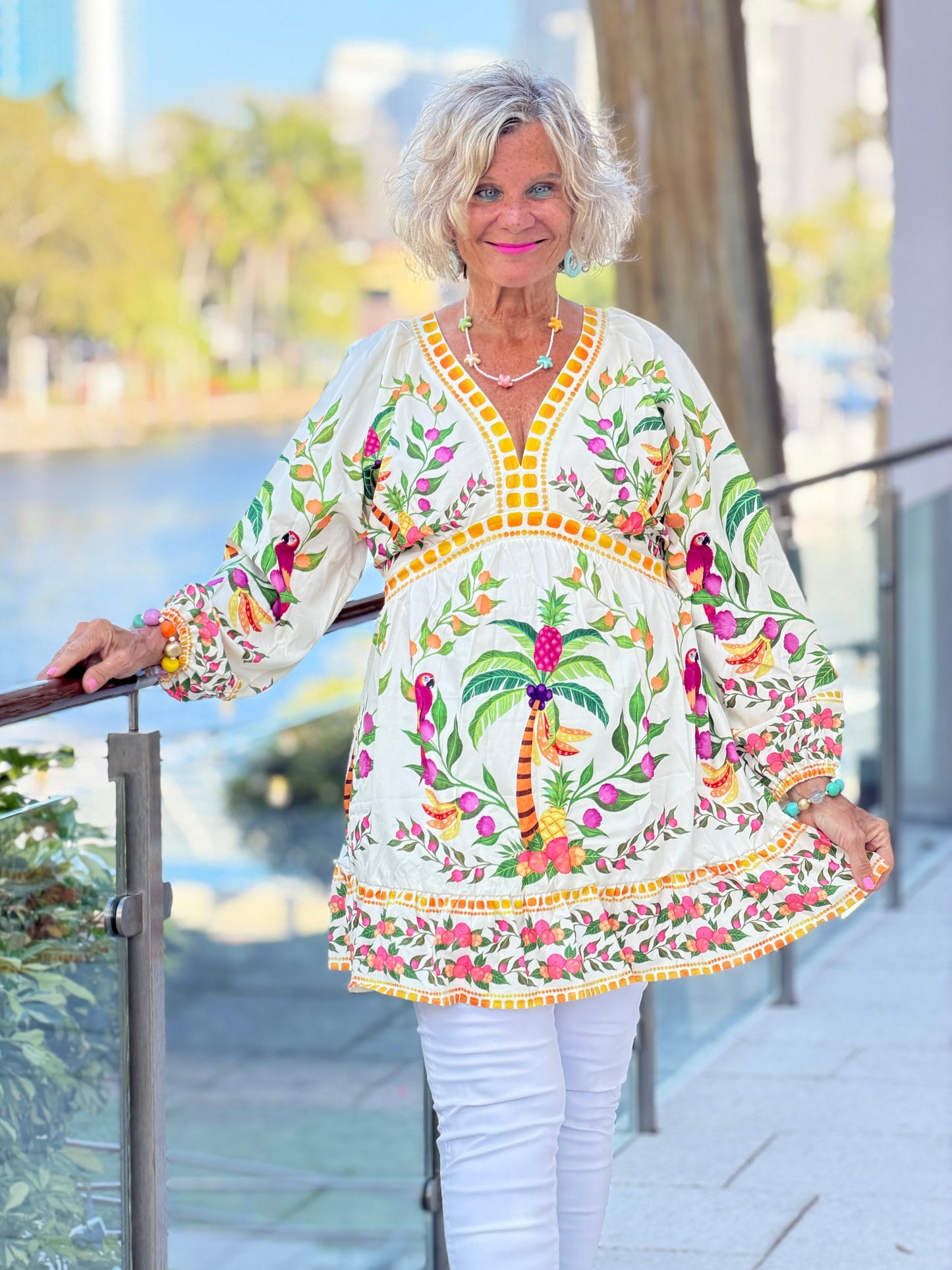 Bohemian V-neck three-quarter sleeve mini dress/ TUNIC