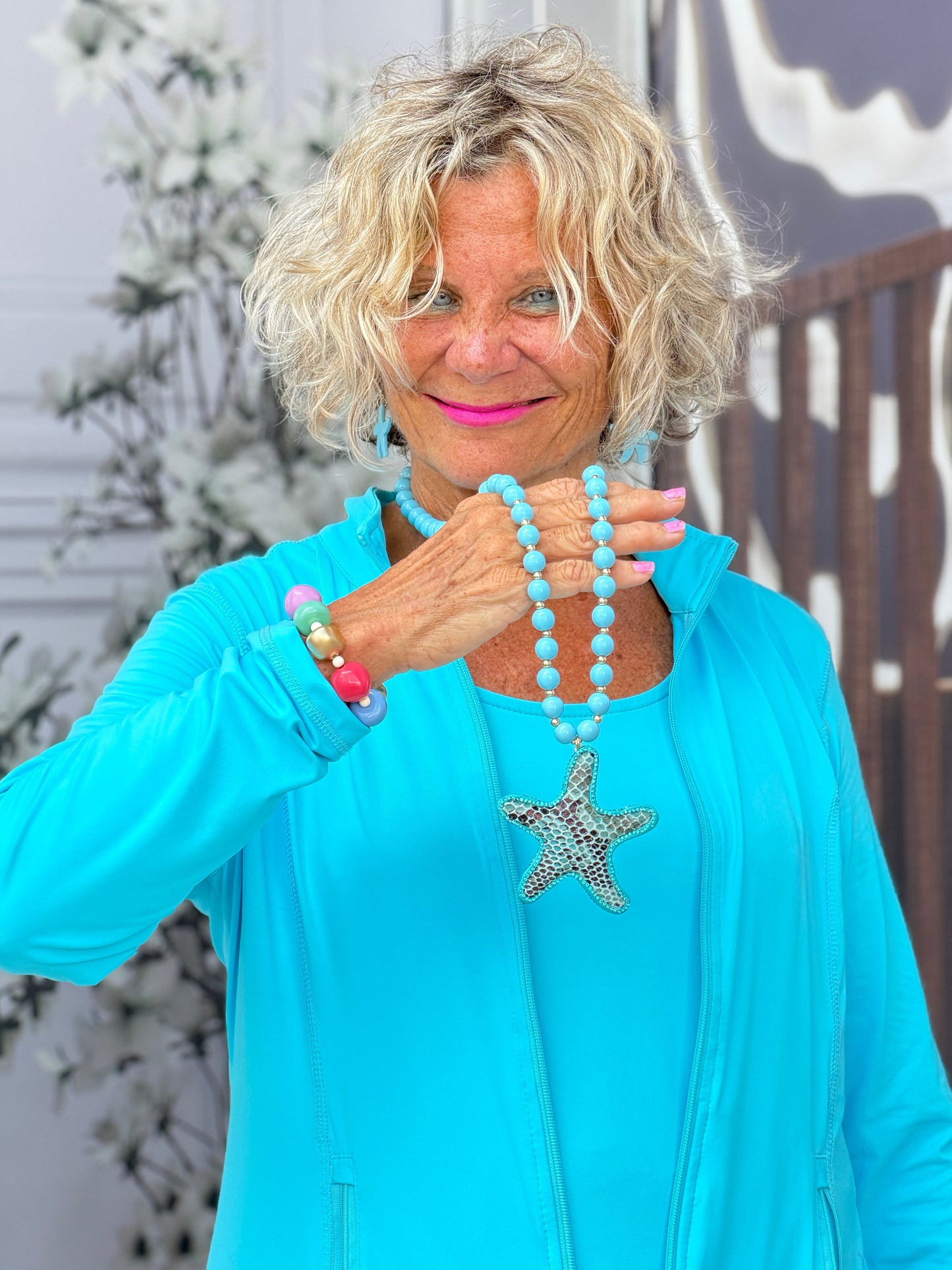 Long Turquoise Starfish Necklace Set