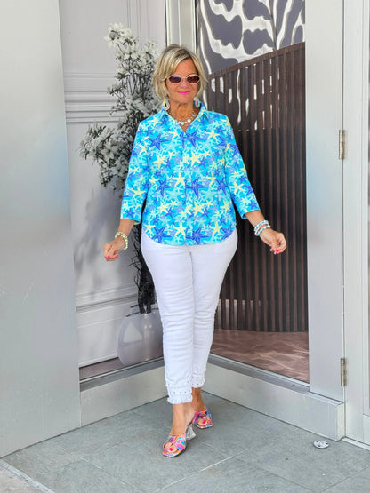 LULU B STARFISH SPLASH BUTTON UP SHIRT