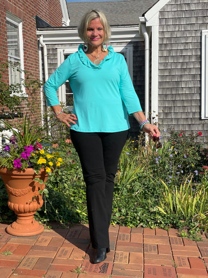 LULU-B SOLID AQUA RUFFLE TOP