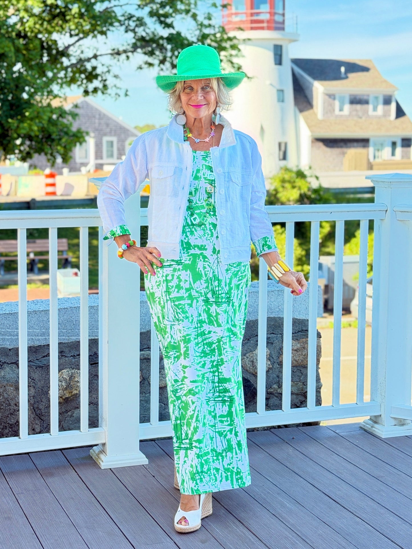 HARBOR  LIGHTS SAILBOAT GREEN MAXI DRESS