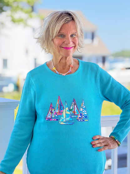 BEACH CLUB AQUA SAILBOAT SWEATER