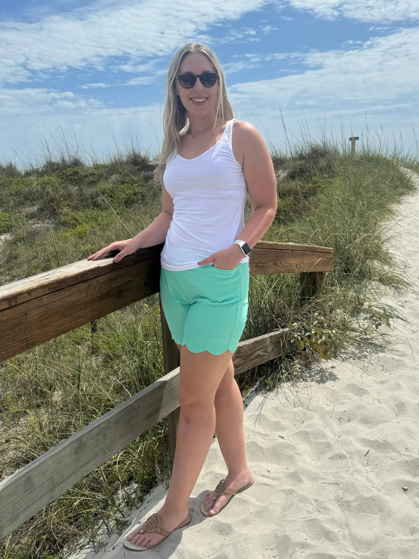 LULU-B SIESTA  GREEN SCALLOP SHORTS