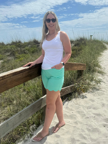 LULU-B SIESTA  GREEN SCALLOP SHORTS