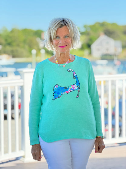 BEACH CLUB SEAFOAM CAPE COD MAP SWEATER