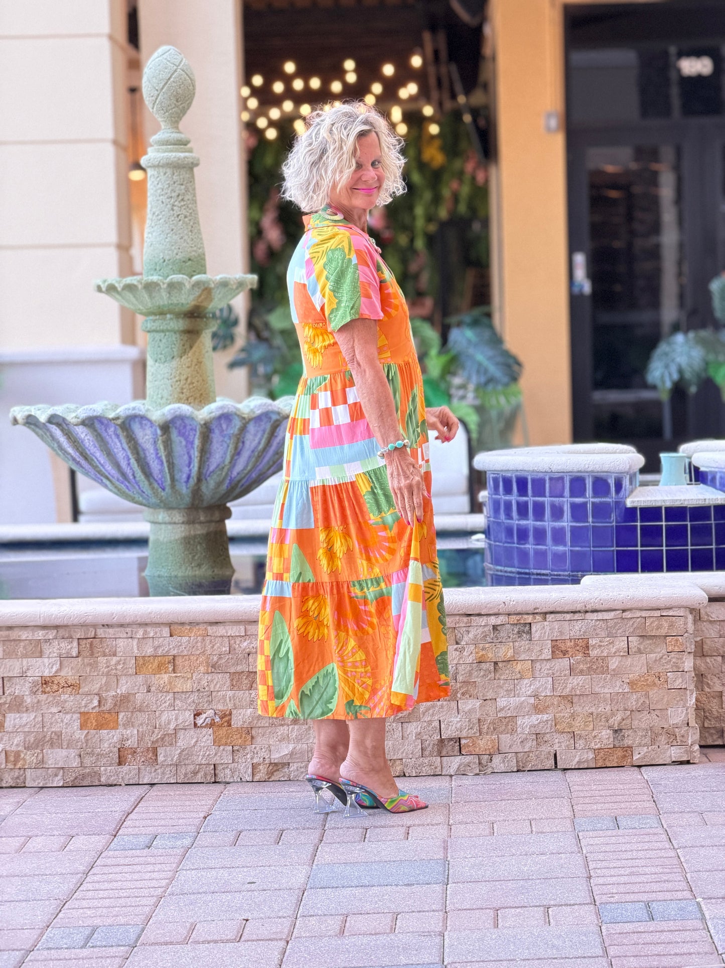 Casual Bohemian ORANGE high-waisted color contrast dress