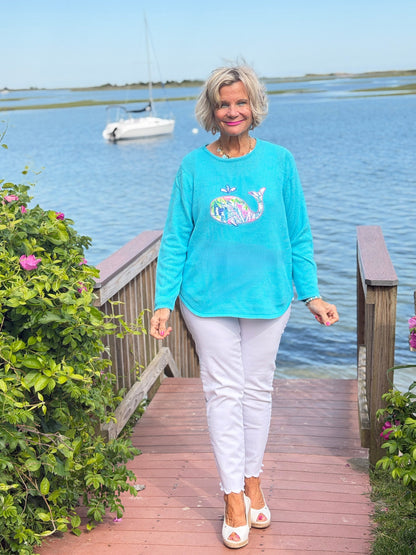 BEACH CLUB AQUA WHALE SWEATER