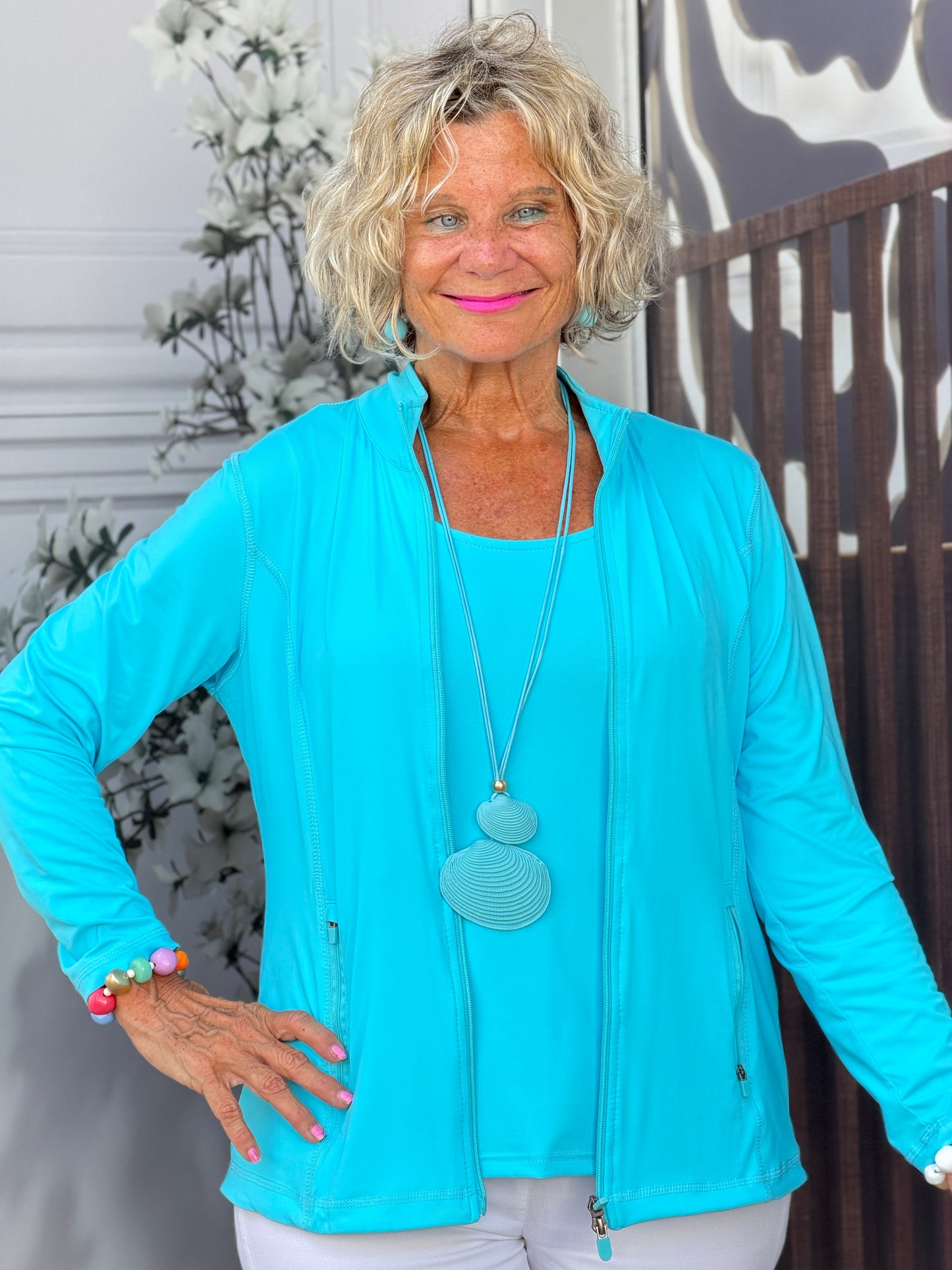 Long  Aqua Shell Necklace