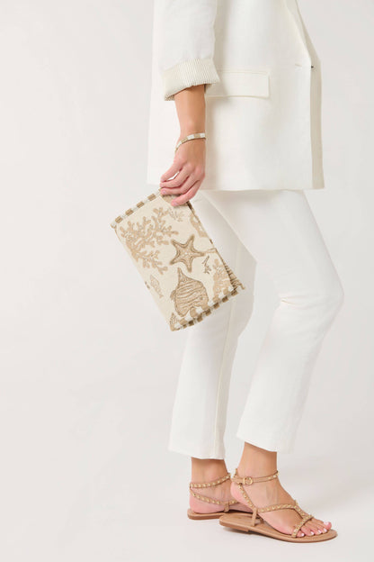 COASTAL JACQUARD WRISTLET POUCH,BEIGE