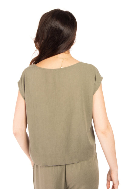 Women's Relaxed Linen Blend Short Sleeve Top