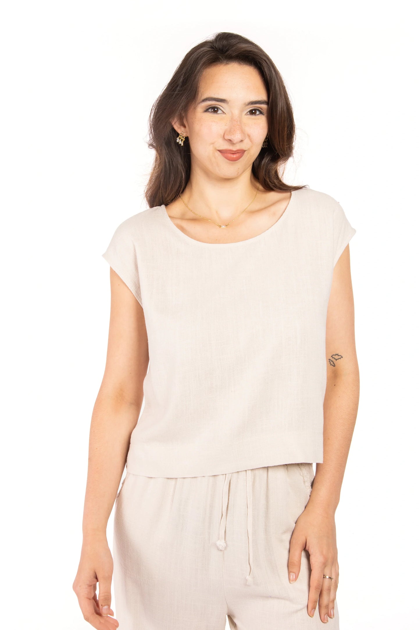 Women's Relaxed Linen Blend Short Sleeve Top