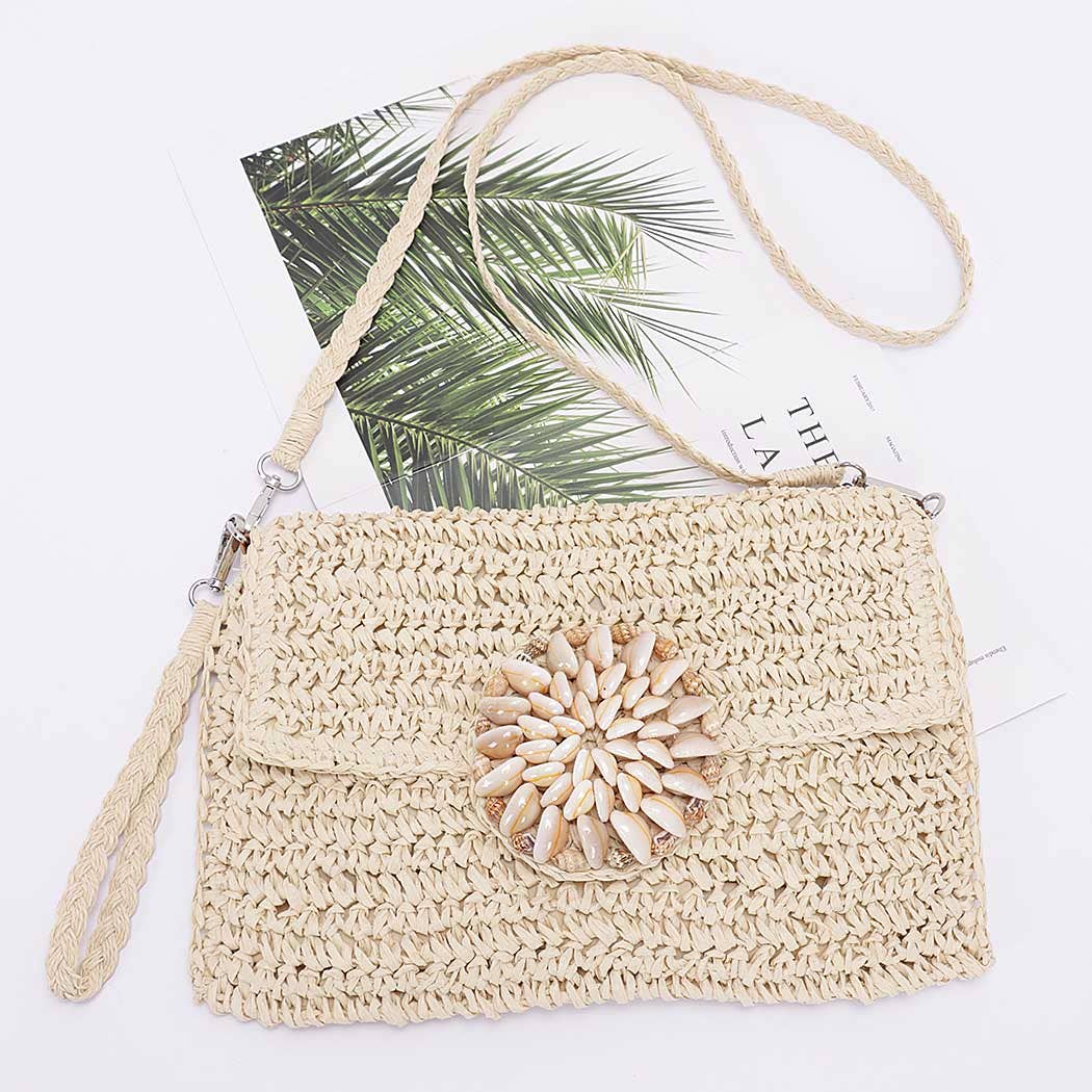 Faux Straw Multi Shell Front Flap Clutch