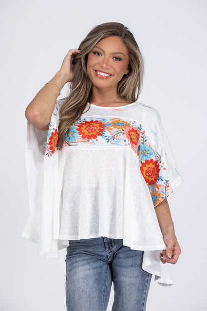 Love, Life, Live Women's Embroidered Flowy Poncho Top