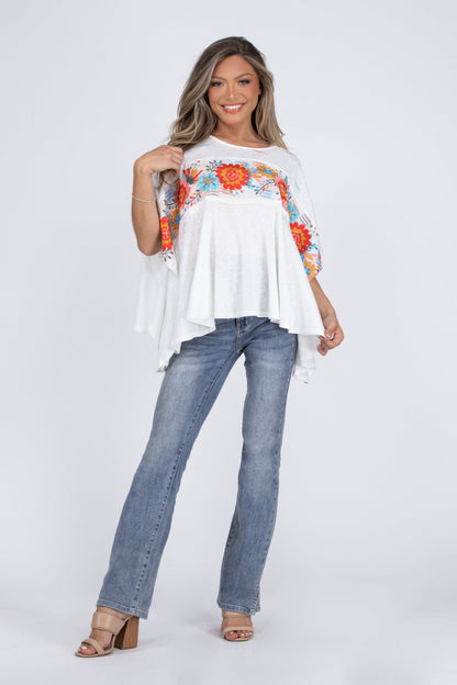 Love, Life, Live Women's Embroidered Flowy Poncho Top