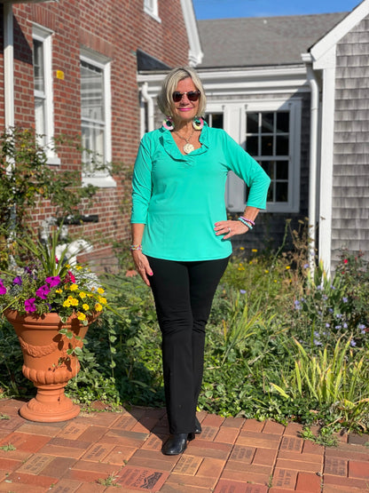 LULU-B SOLID MINT RUFFLE TOP