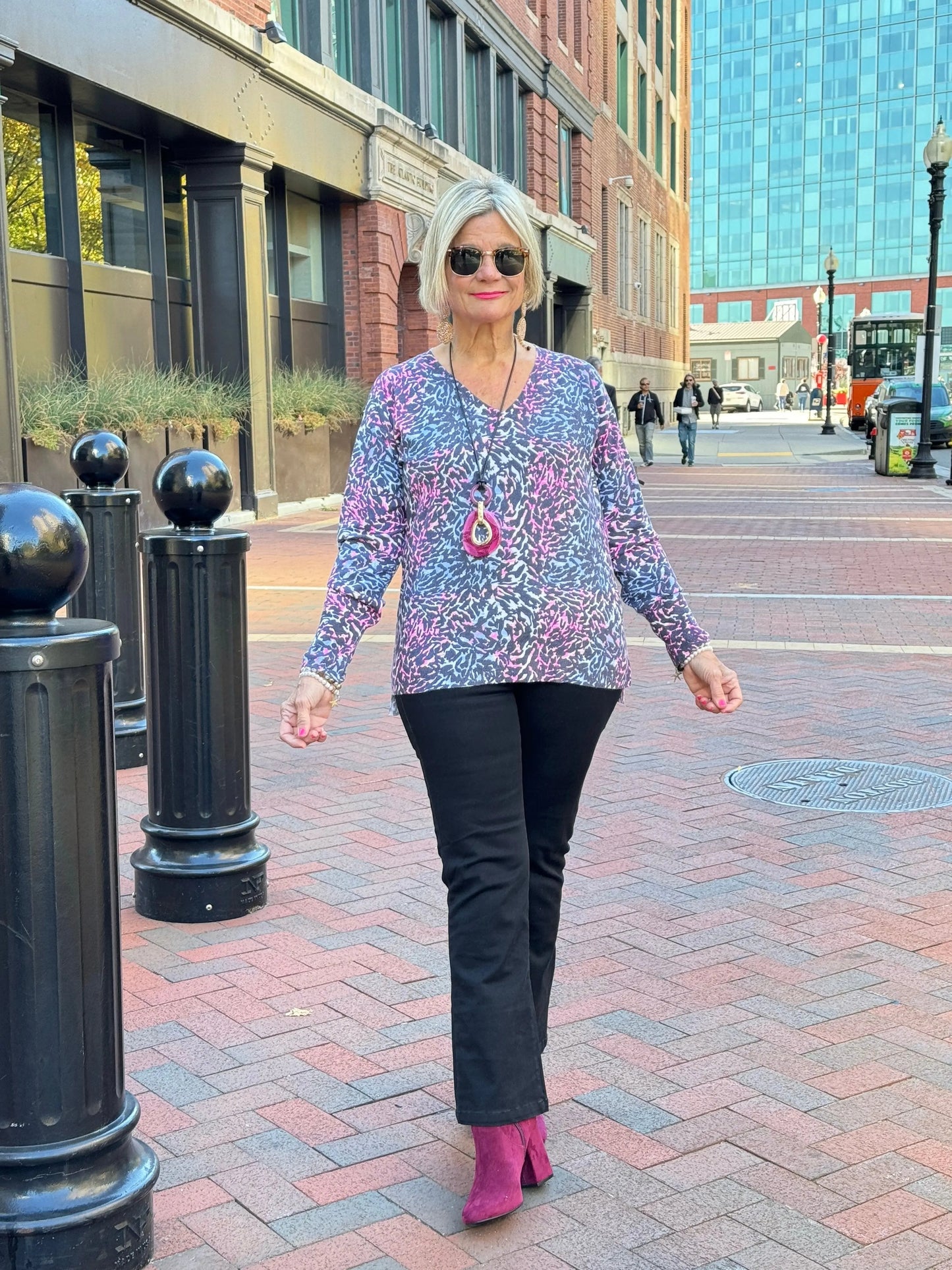 LULU-B SHADES OF BLUE CASHMERE V NECK