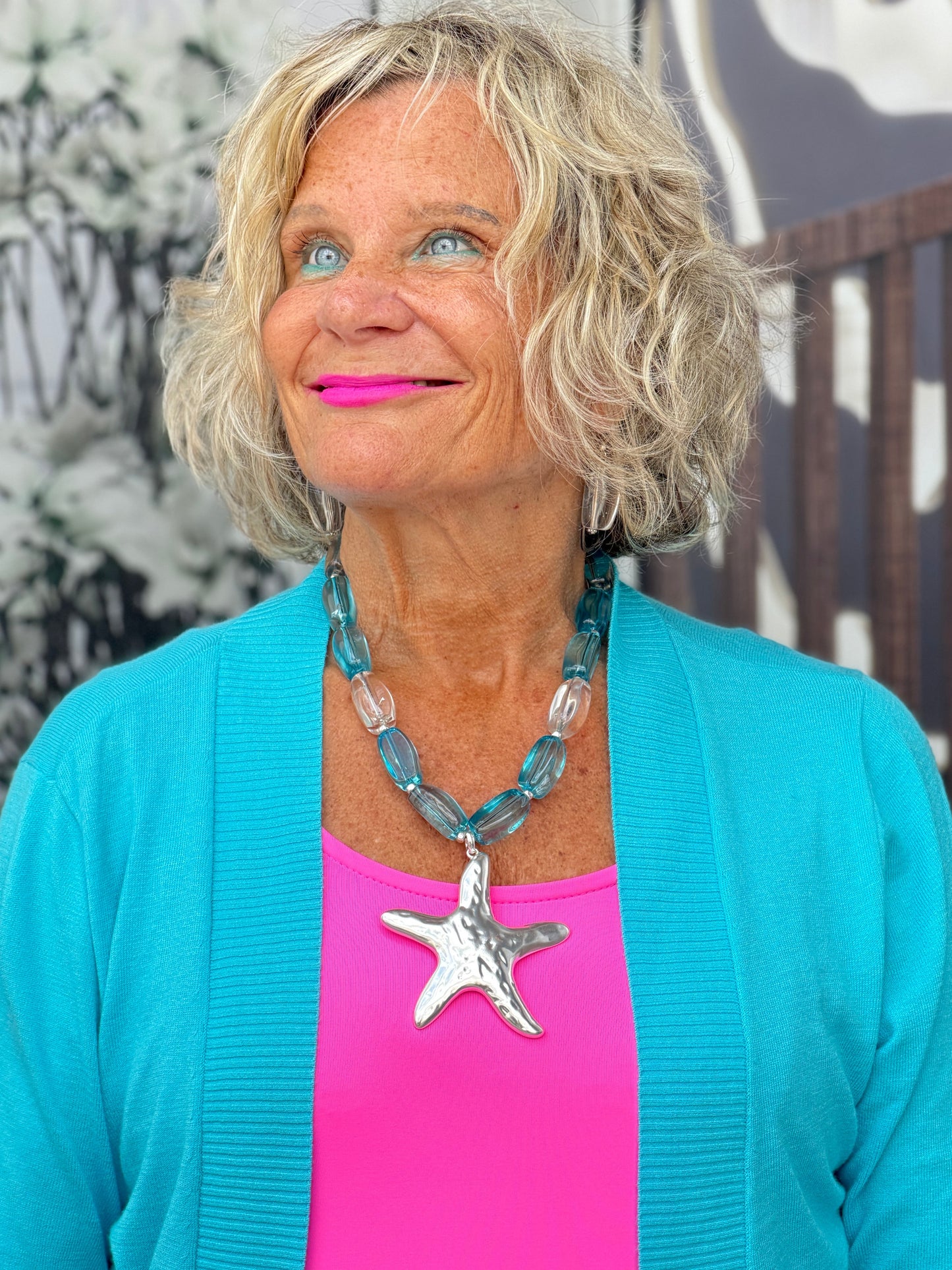 AQUA SILVER STARFISH STATEMENT NECKLACE SET