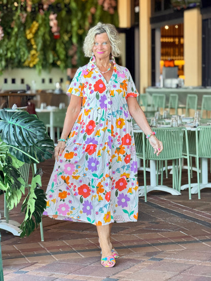 Casual Bohemian WHITE high-waisted color contrast dress