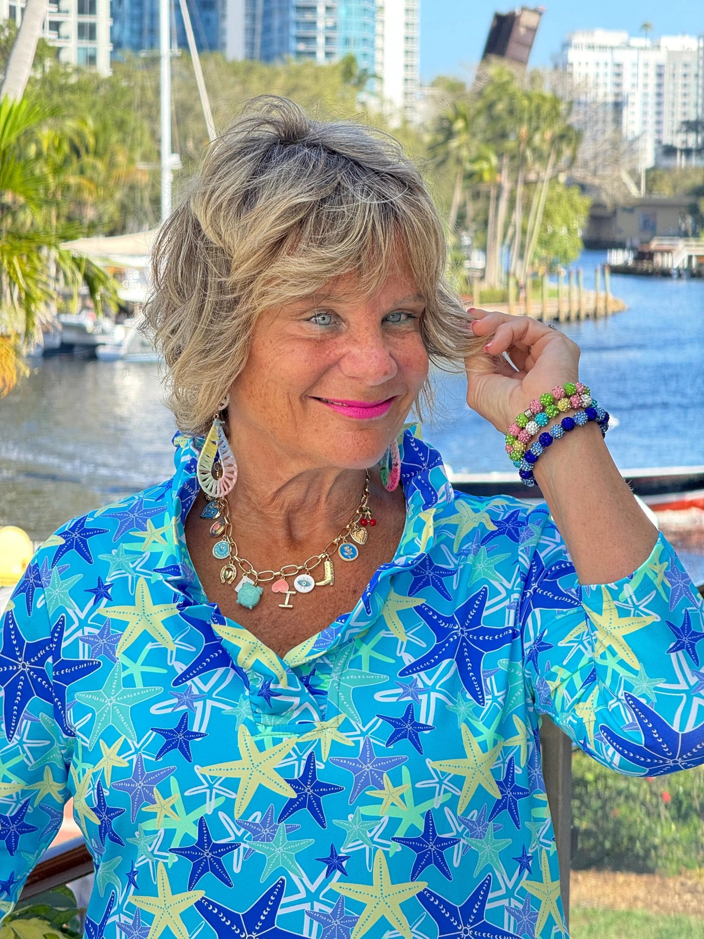 LULU B STARFISH SPLASH RUFFLE TOP