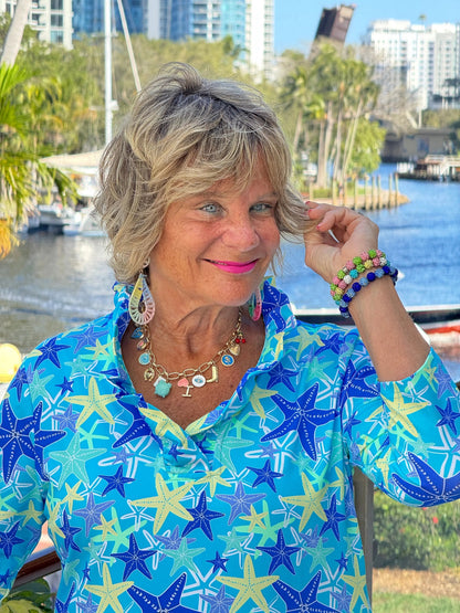 LULU B STARFISH SPLASH RUFFLE TOP