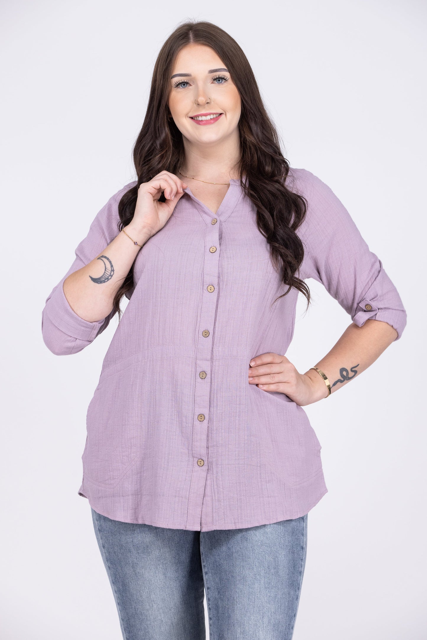 Perfect Vision Women's Cotton Button Down Long Sleeve Top